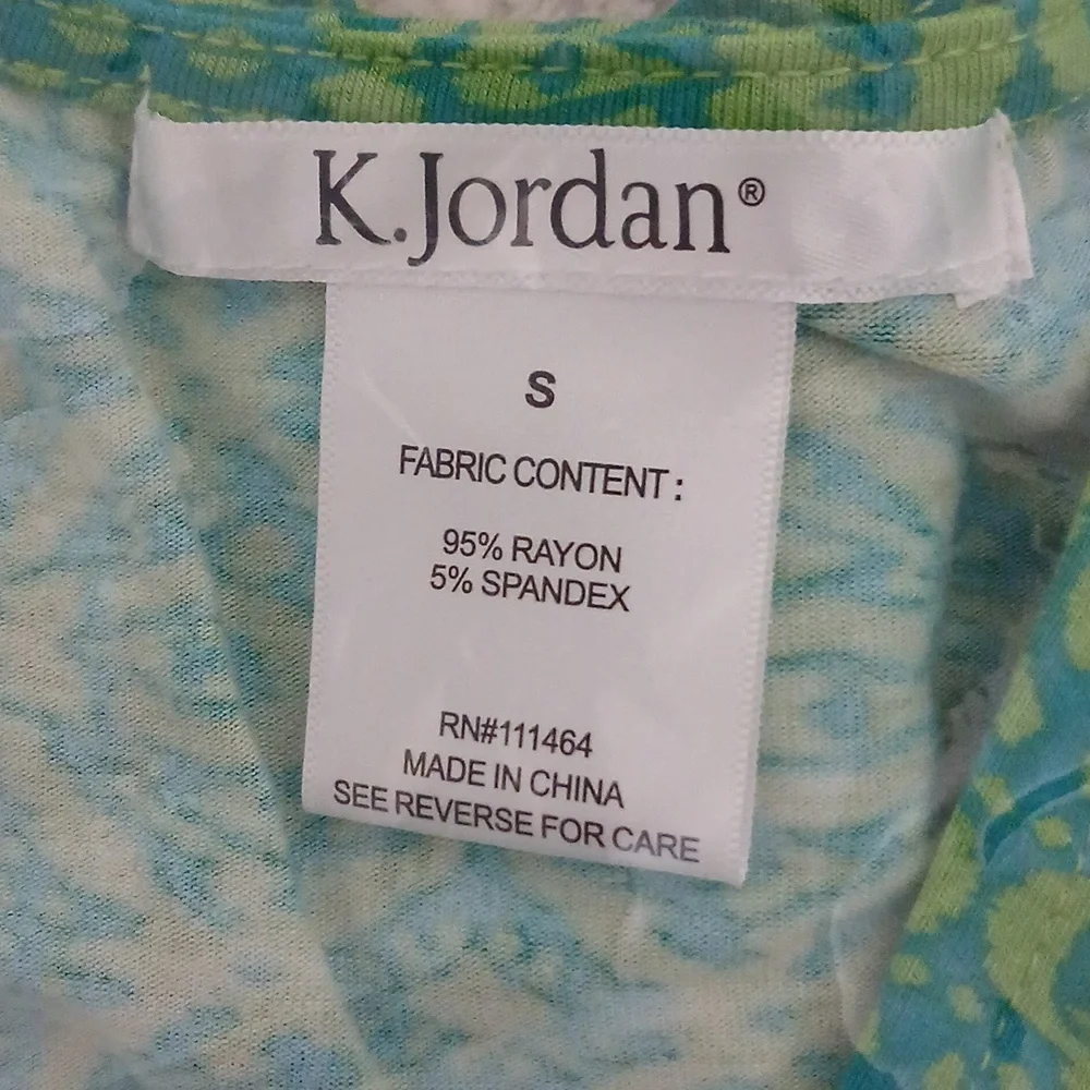 K Jordan S Teal-Kiwi Abstract Twist Shark Bite Top - Picture 3 of 5
